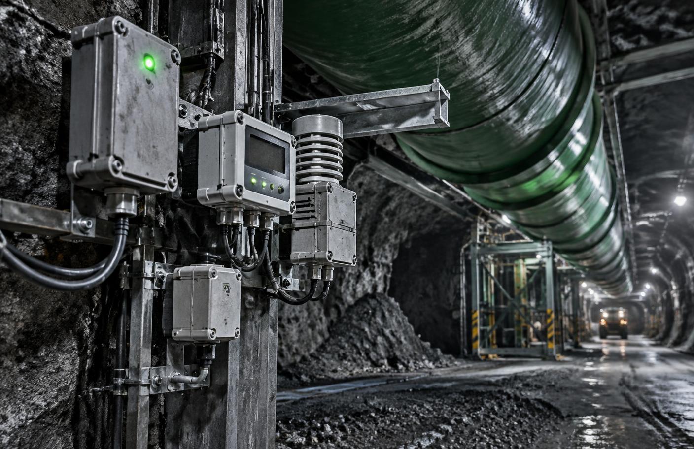 Environmental monitoring instruments installed beside underground mine ventilation