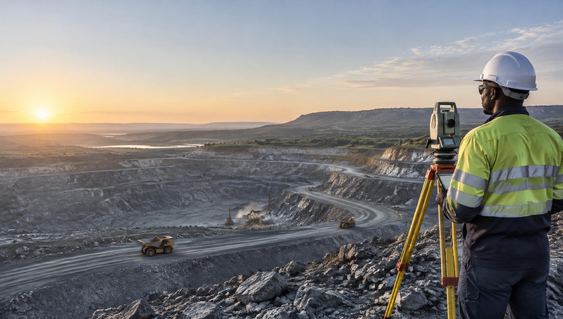Modern open-pit mining operation at first light